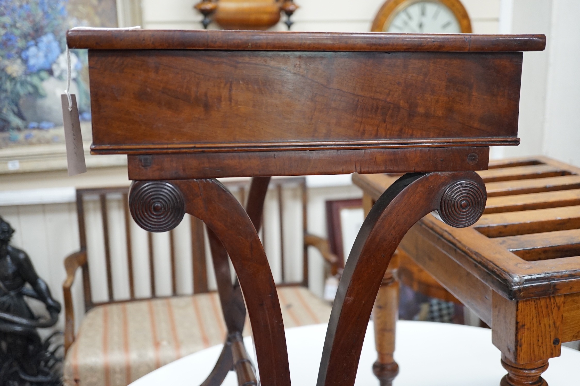 A Regency mahogany work table, width 62cm *Please note the sale commences at 9am.